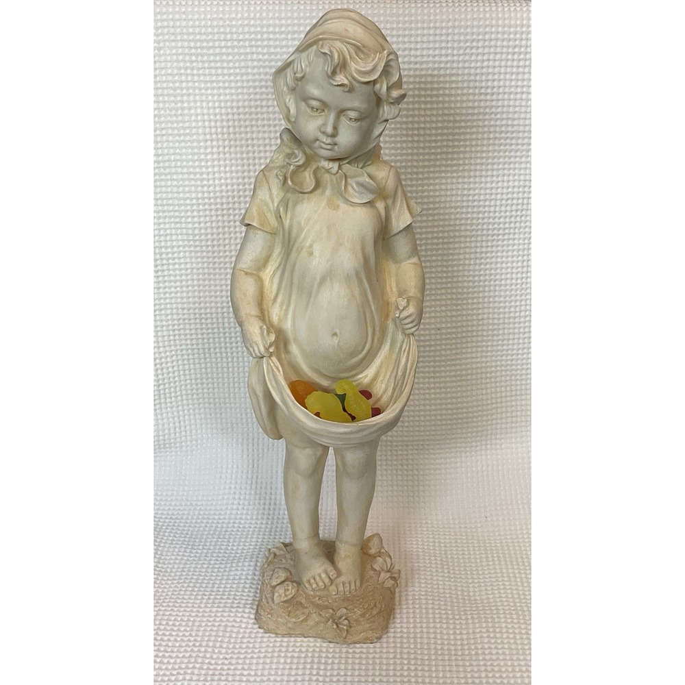 Vintage Chalkware Shy Girl Statue Antique Plaster Little Girl Curtsy Figurine 17